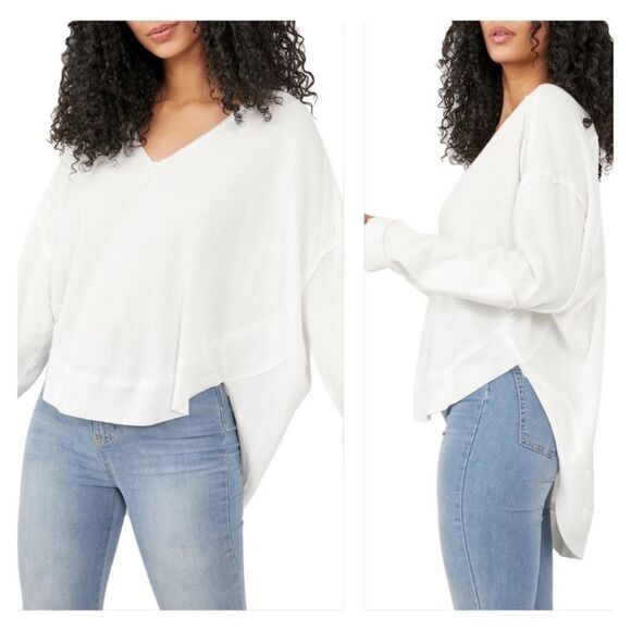 Free People Owen Thermal Knit Top In White - Picture 1 of 5